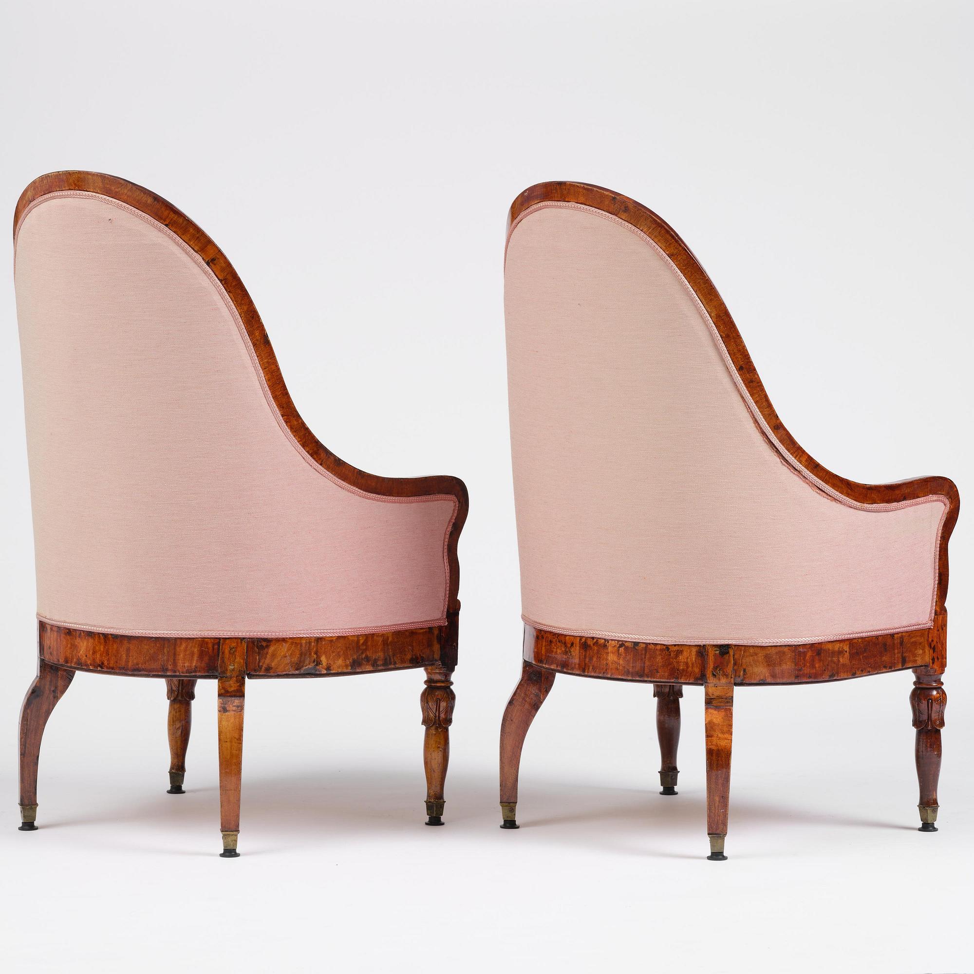 A pair of Baltic mahogany fauteuils, mid 19th century.