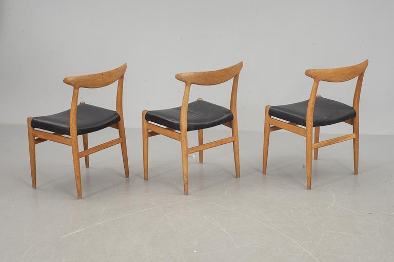STOLAR, 3 st,  "W 2", s k "Spisestolen", Hans J. Wegner, C M Madsens Fabriker, Danmark.