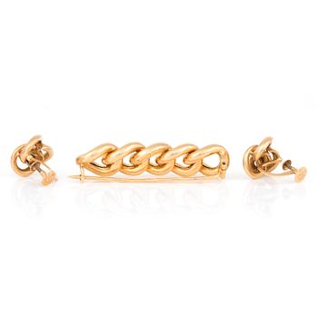 BROSCH samt ÖRHÄNGEN, 1+2, 18 k guld, bland annat GD&CO Malmö, 1898. Vikt ca 6 g.