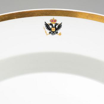 A first half of the 19th century porcelain plate and sauce boat, KPM, Berlin, Germany.