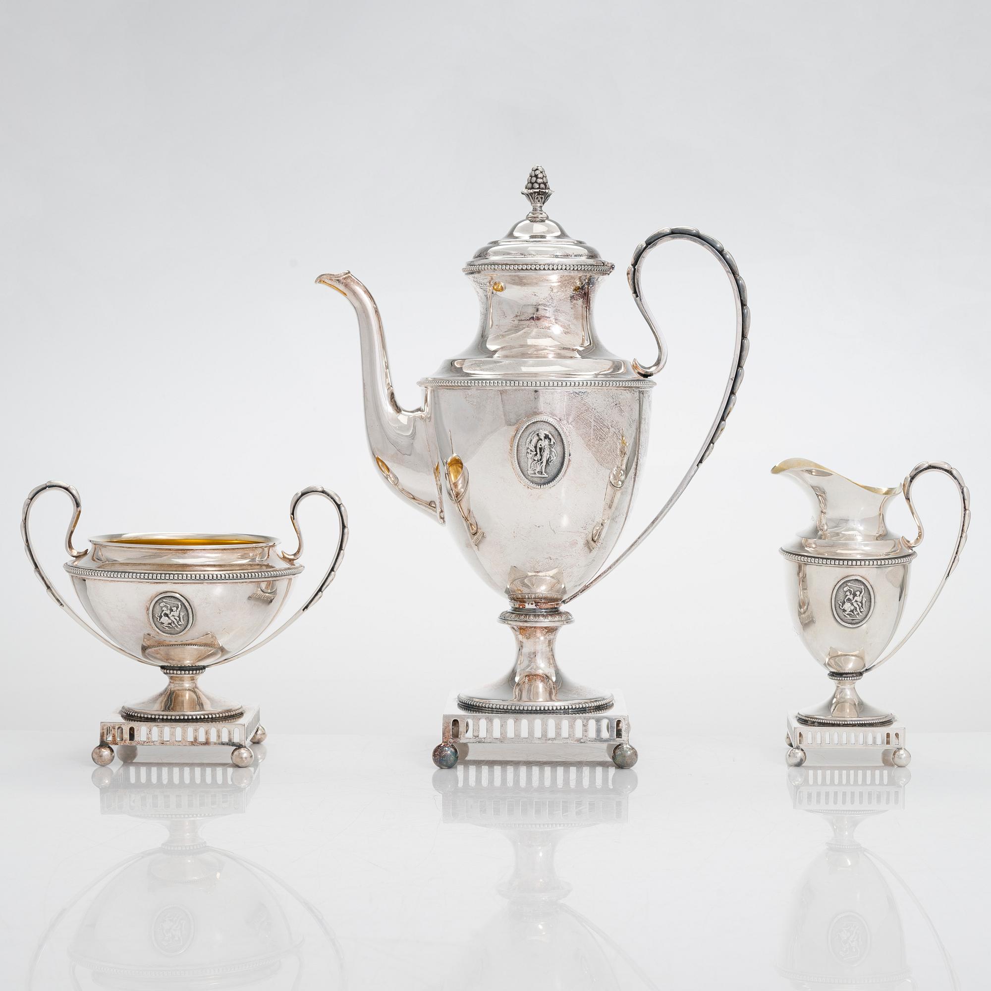 Iisakki Saha, kaffeservis, 3 delar, silver, Björneborg 1903.