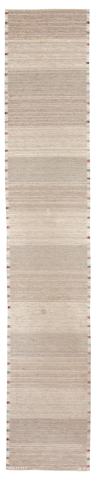 GALLERIMATTA. Variation av mönstret "Falurutan" (eventuellt: blond E). Rölakan. 405 x 75 cm. Signerad AB MMF BN.