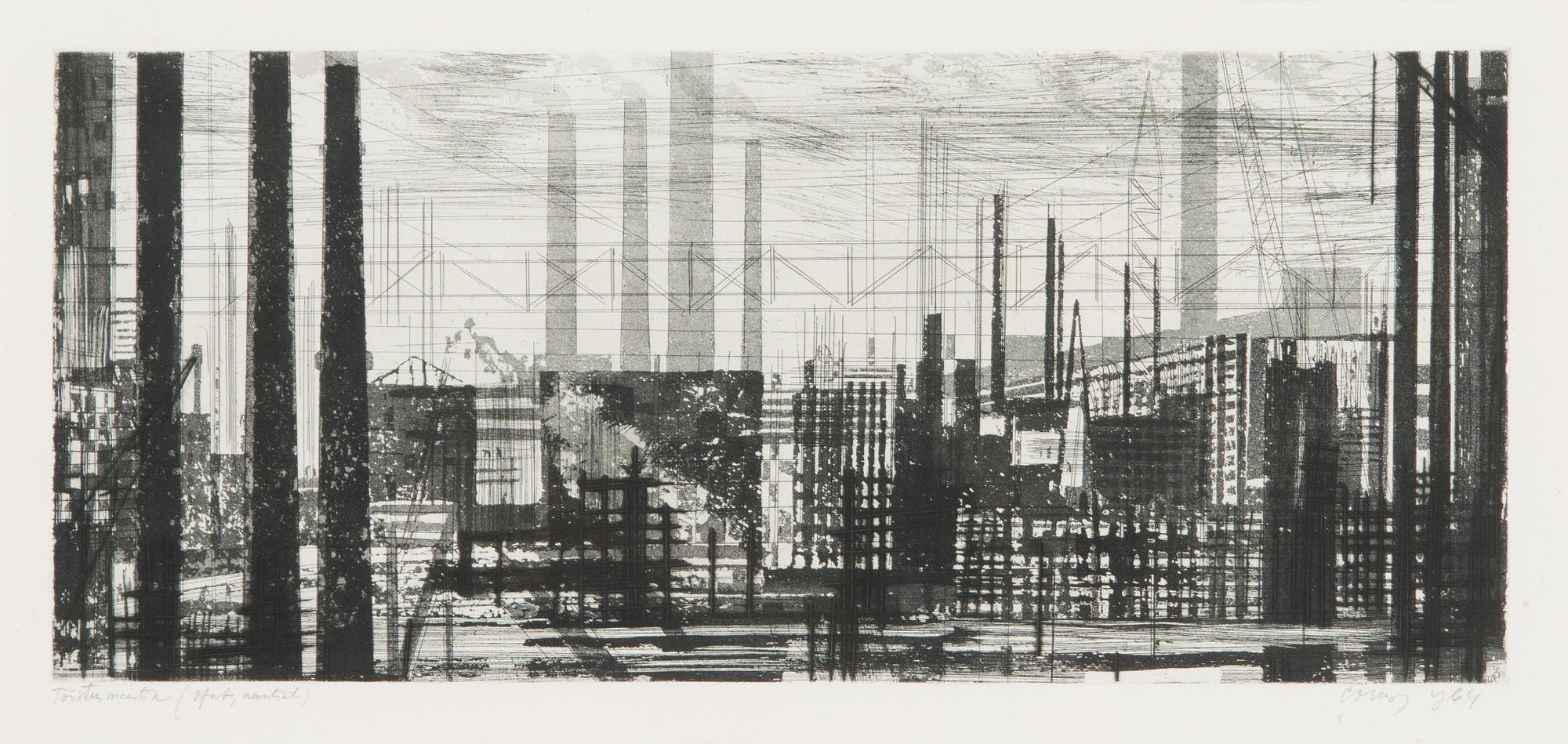 Evald Okas, etsning och akvatint, signerad och daterad 1964.