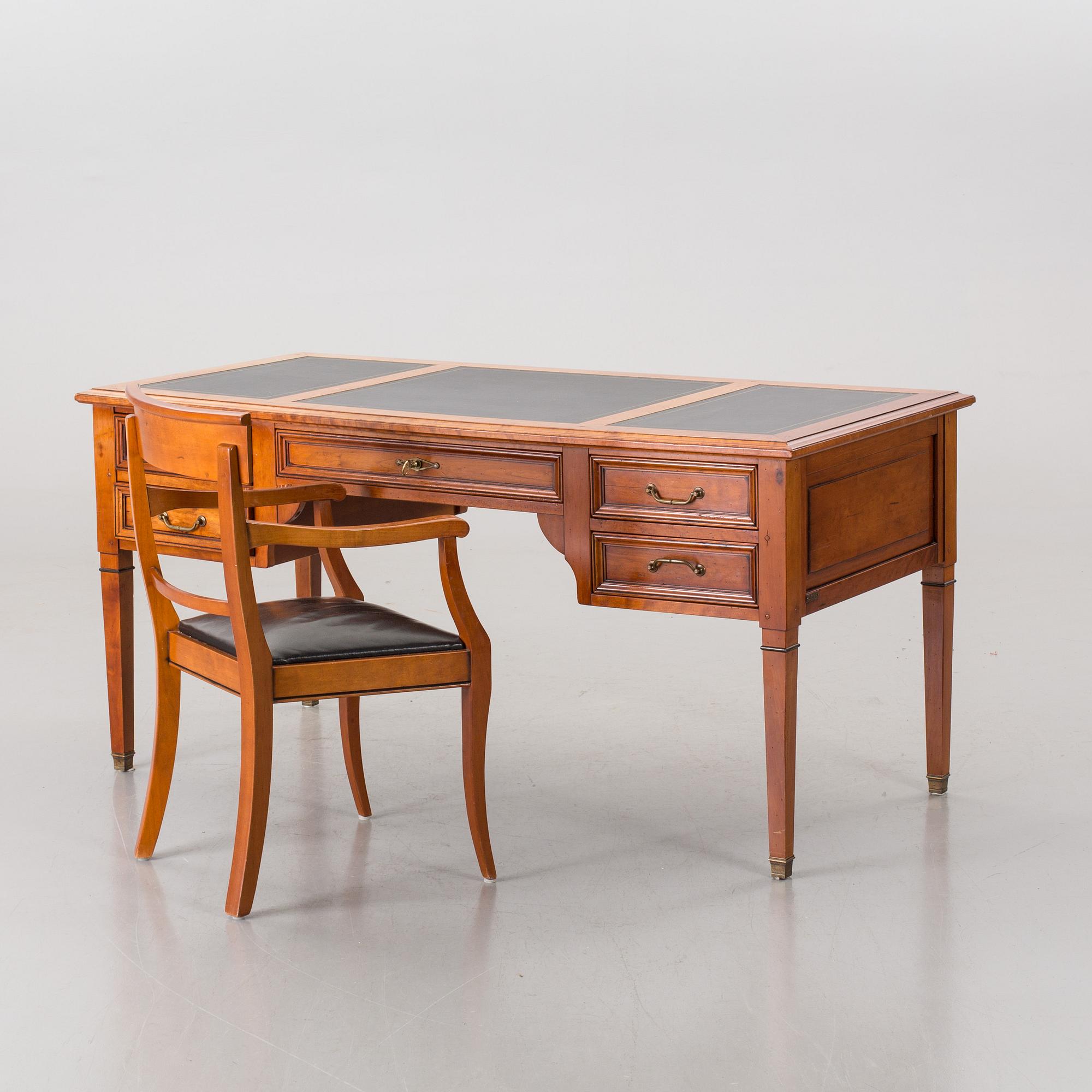 A FRANCE WRITING DESK AND A CHAIR FROM GRANGE.