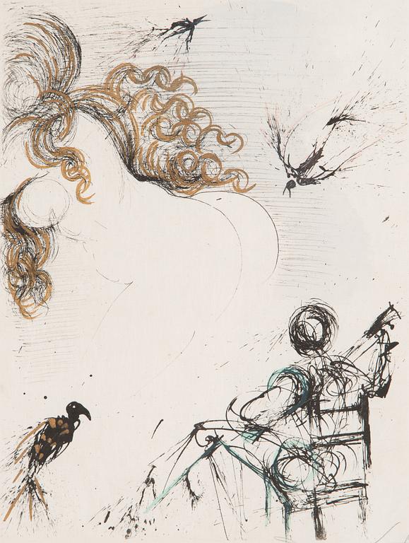 Salvador Dalí, "Femme au perroquet" sarjasta "Poèmes secrets d'Apollinaire".