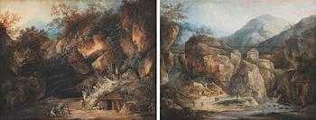 599. Louis Belanger, Rocky mountains with ruins and figures. A pair.