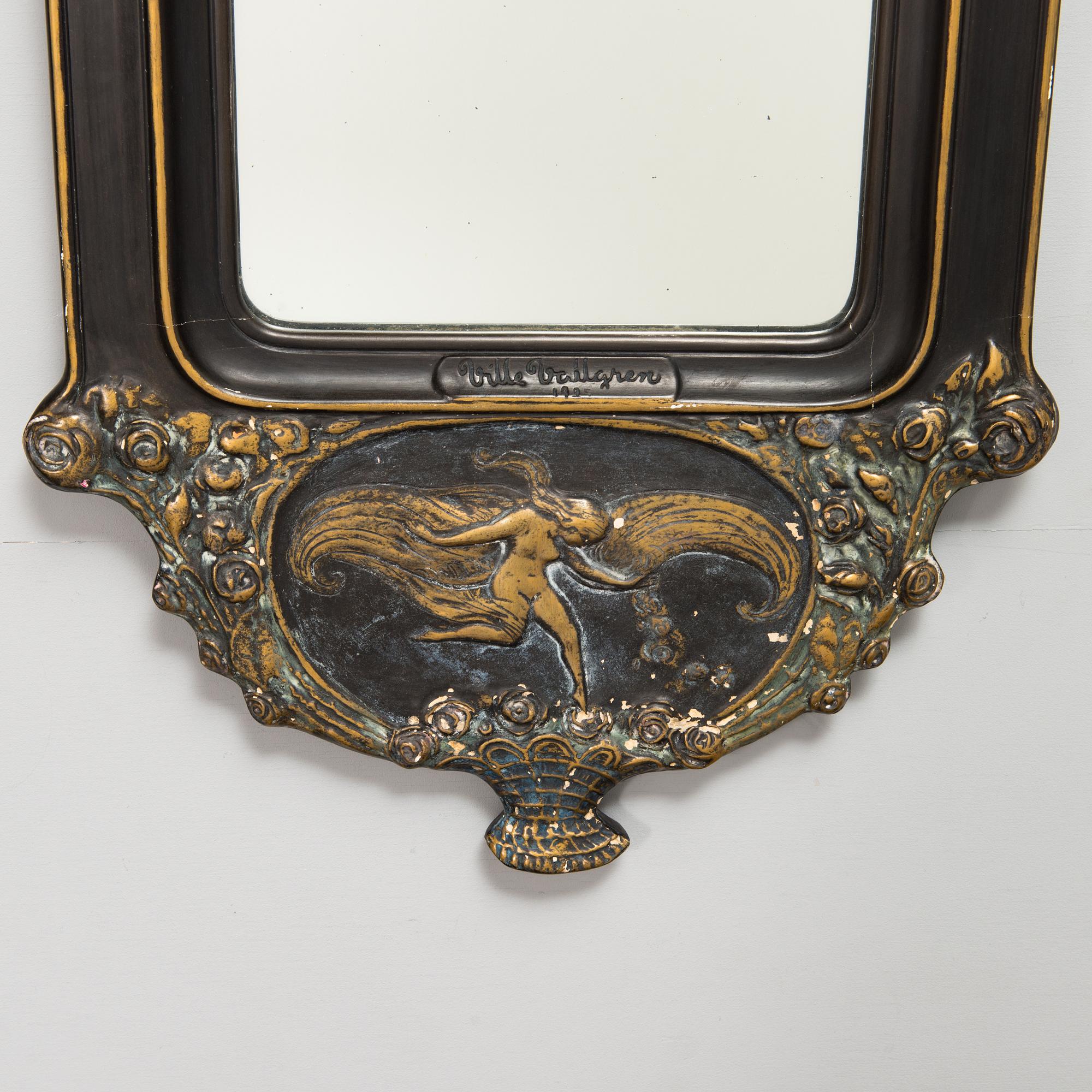 Ville Vallgren,  a wall mirror, signed and label marked, 1920s.