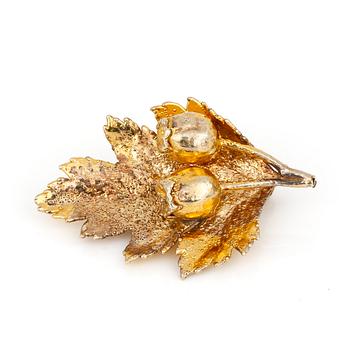 BROSCH, förgyllt silver, "Flora Danica", Danmark, 1900-tal. Vikt 6 gr.