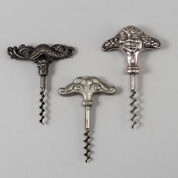 Three metal corkscrews, 1920/30.