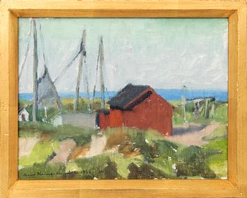 Astrid Harms-Ringdahl, Fishing shed and boat, motif from Österlen.