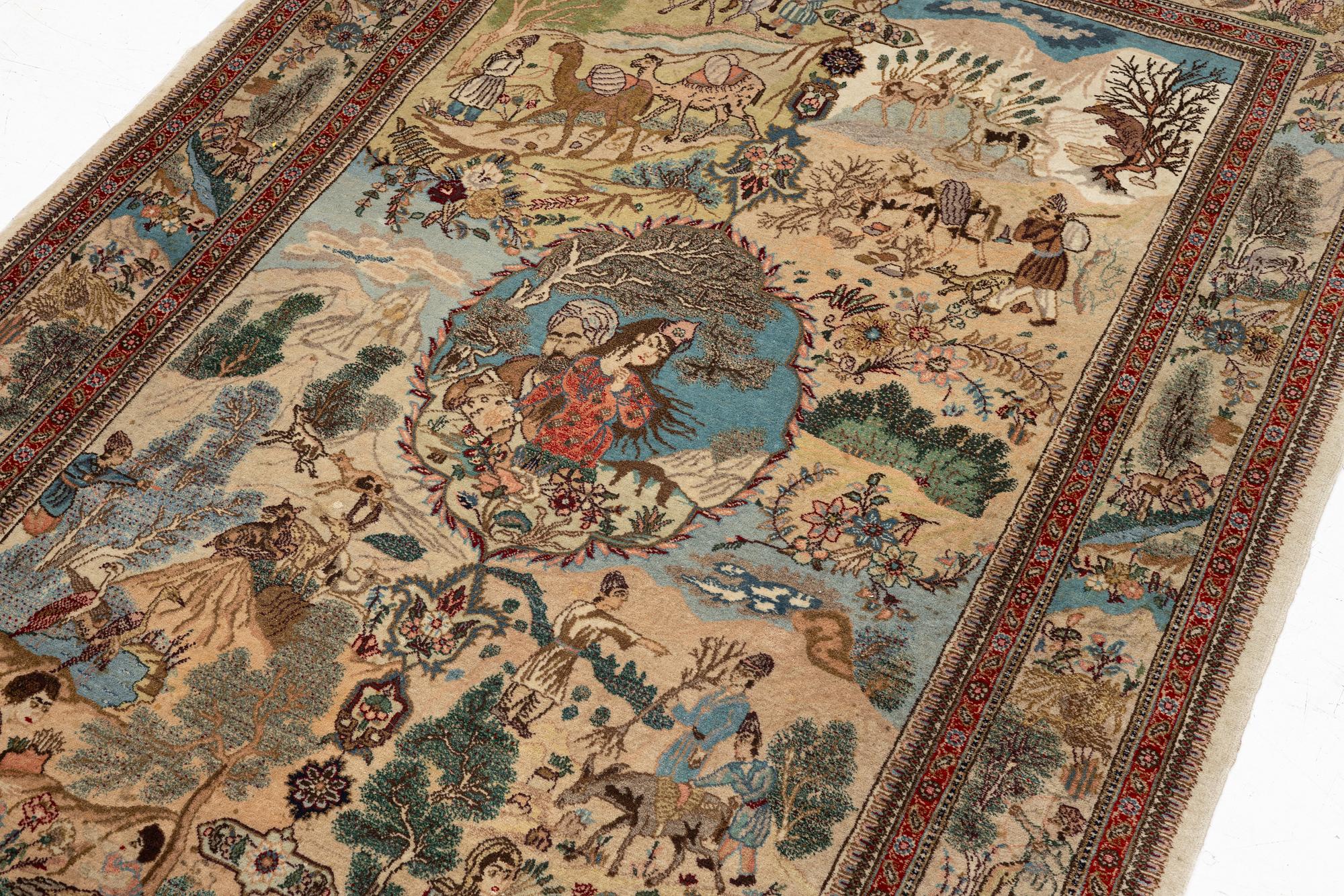 Rug, Tabriz, figural, signed Tabatabai, approx. 210 x 138 cm.