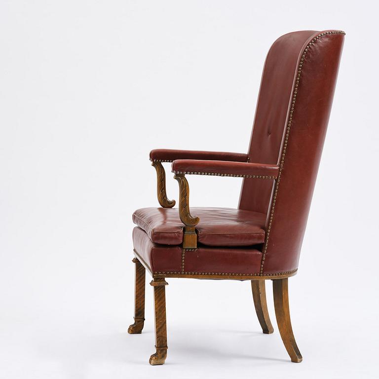Axel Einar Hjorth, a "Caesar" stained birch and leather armchair, Nordiska Kompaniet, Sweden, 1929.