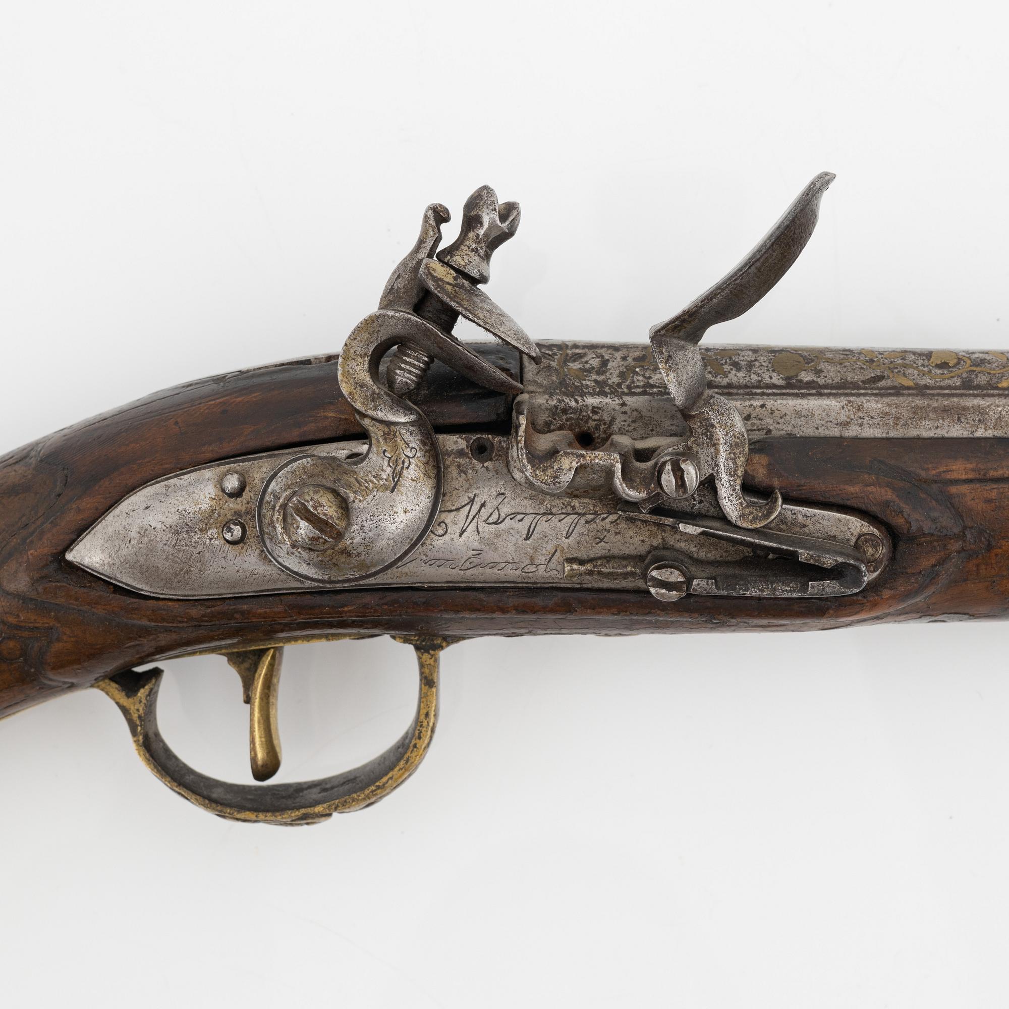 Pistoltrombon med flintlås, 1800-tal.