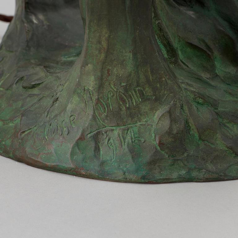 An Alice Nordin Art Nouveau patinated bronze table lamp, Herman Bergman, Stockholm 1912.