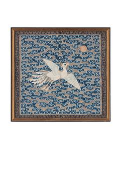 348. RANK BADGE, silk, a so called Buzi. 28 x 29,5 cm. Qing dynasty, China 19th century.