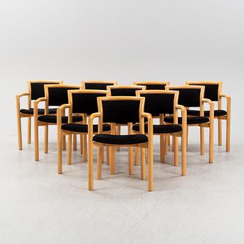 Jan Ekselius, a dining table and ten chairs, JOC Möbler, Sweden, late 20th century.