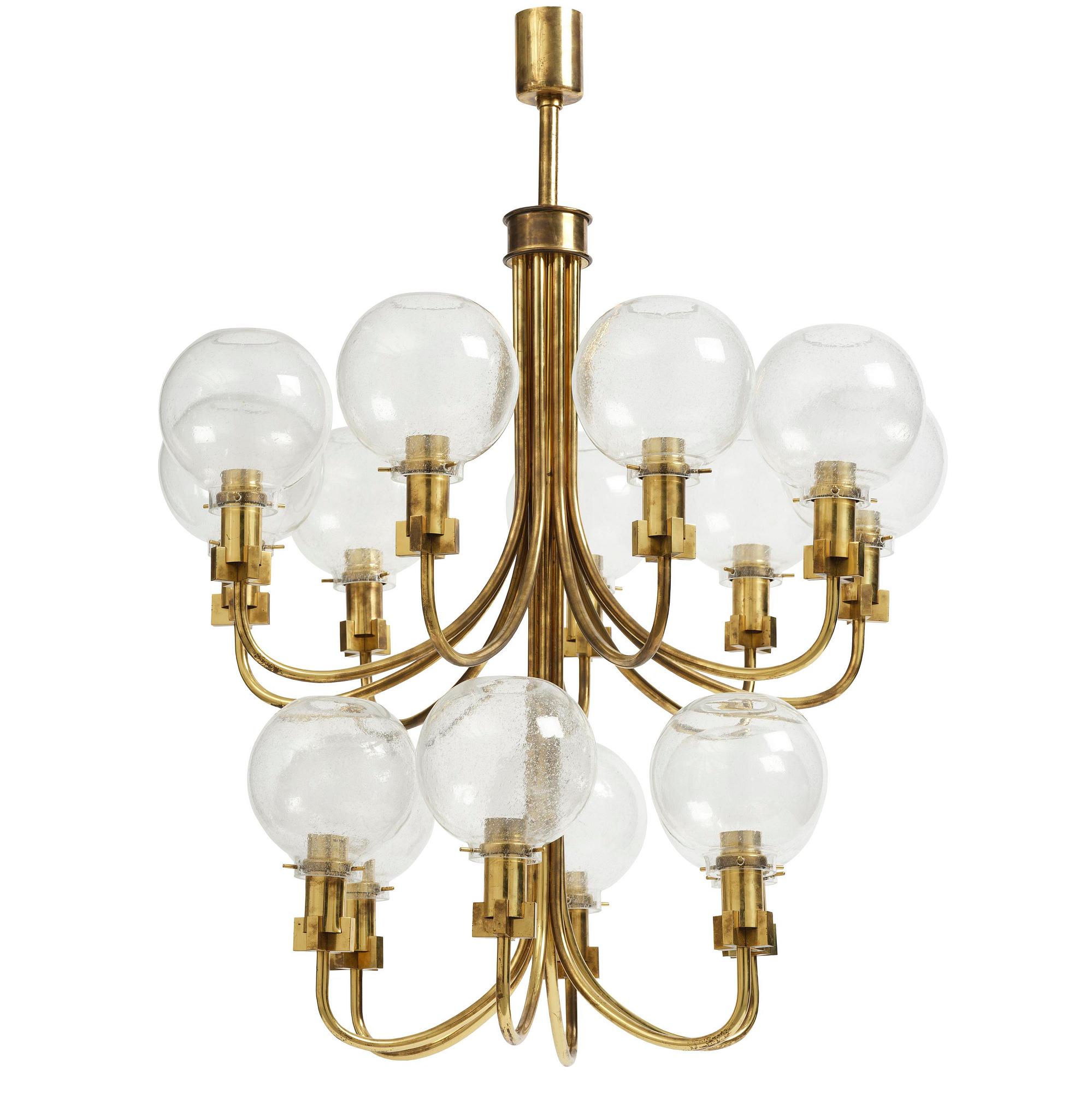 Hans-Agne Jakobsson, a rare chandelier model "T 812/15", Hans-Agne Jakobsson AB, Markaryd, 1970s.