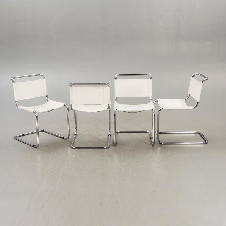 A set of four Italien chrome and leather chairs later part of the 20th century.