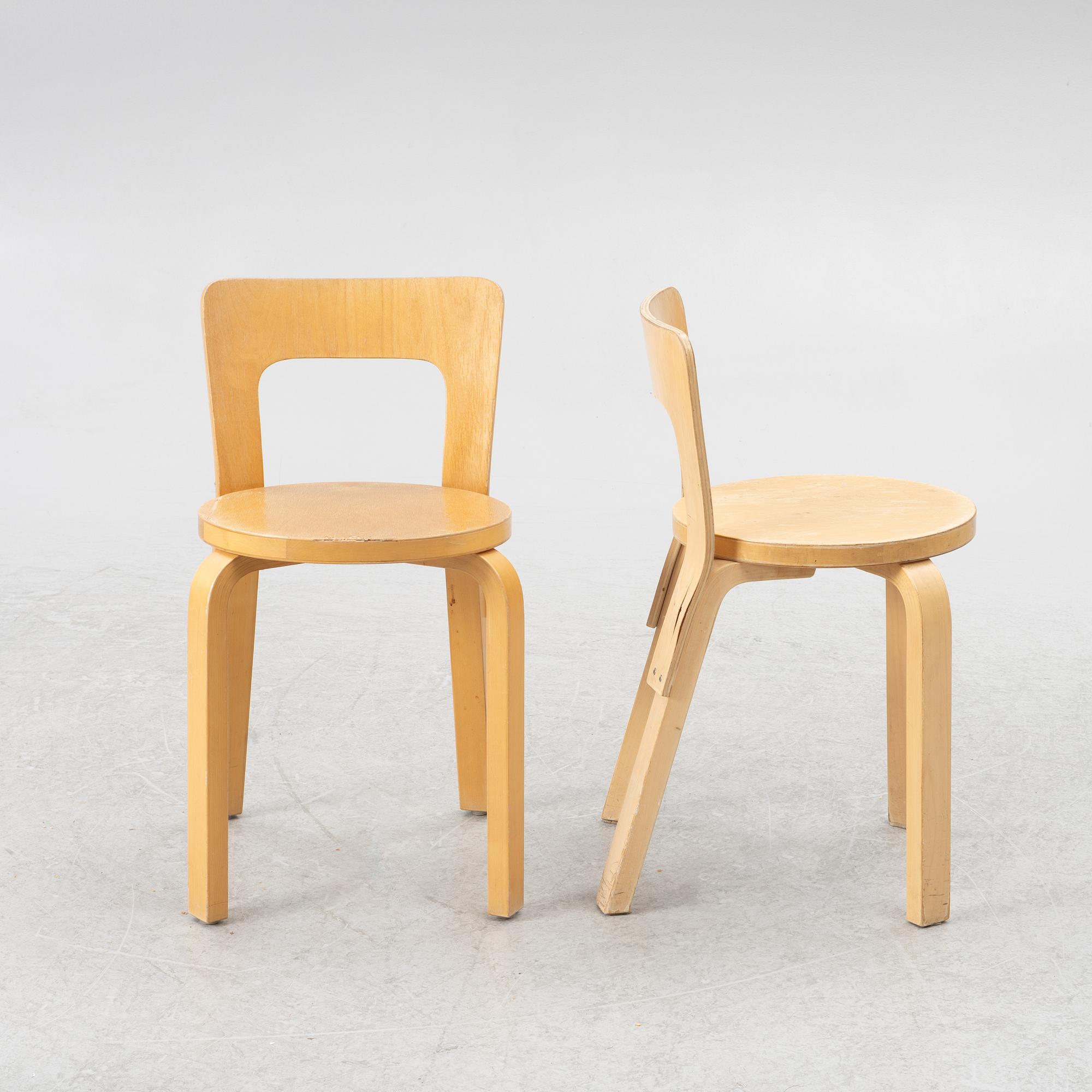 Alvar Aalto, chairs, 3 pcs, model 66 and stool, model 60, Artek, Finland.
