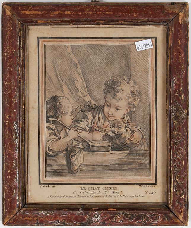 GILLES DEMARTEAU, färggravyr, efter Francois Boucher.