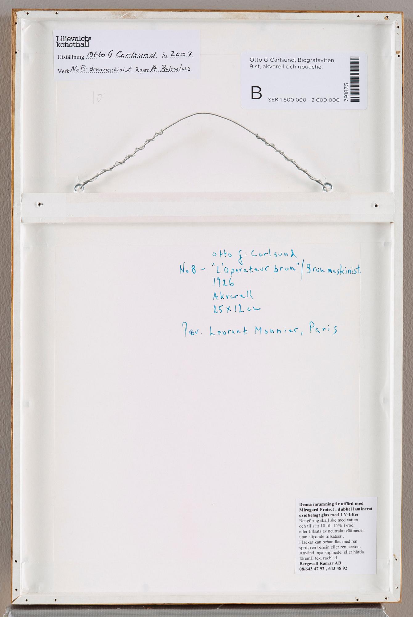 Otto G Carlsund, Biografsviten, 9 st.