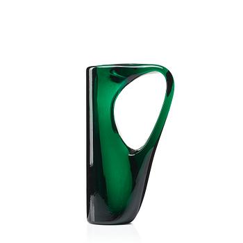 33. Giorgio Ferro, an oval, green glass vase, "Anse volante", A.VE.M (Arte Vetraria Muranese), Italy 1950's.