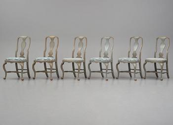 A set of six Swedish Rococo chairs, mid 18th century.