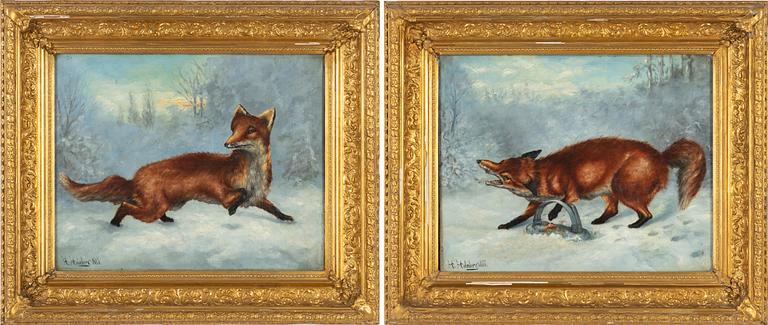 Unknown artist, oil on canvas, a pair, signed H. Holmberg and dated 1883.
