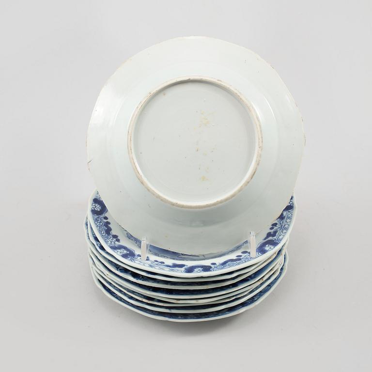 ASSIETTER, 9 st, porslin, Kina, 1700-tal.