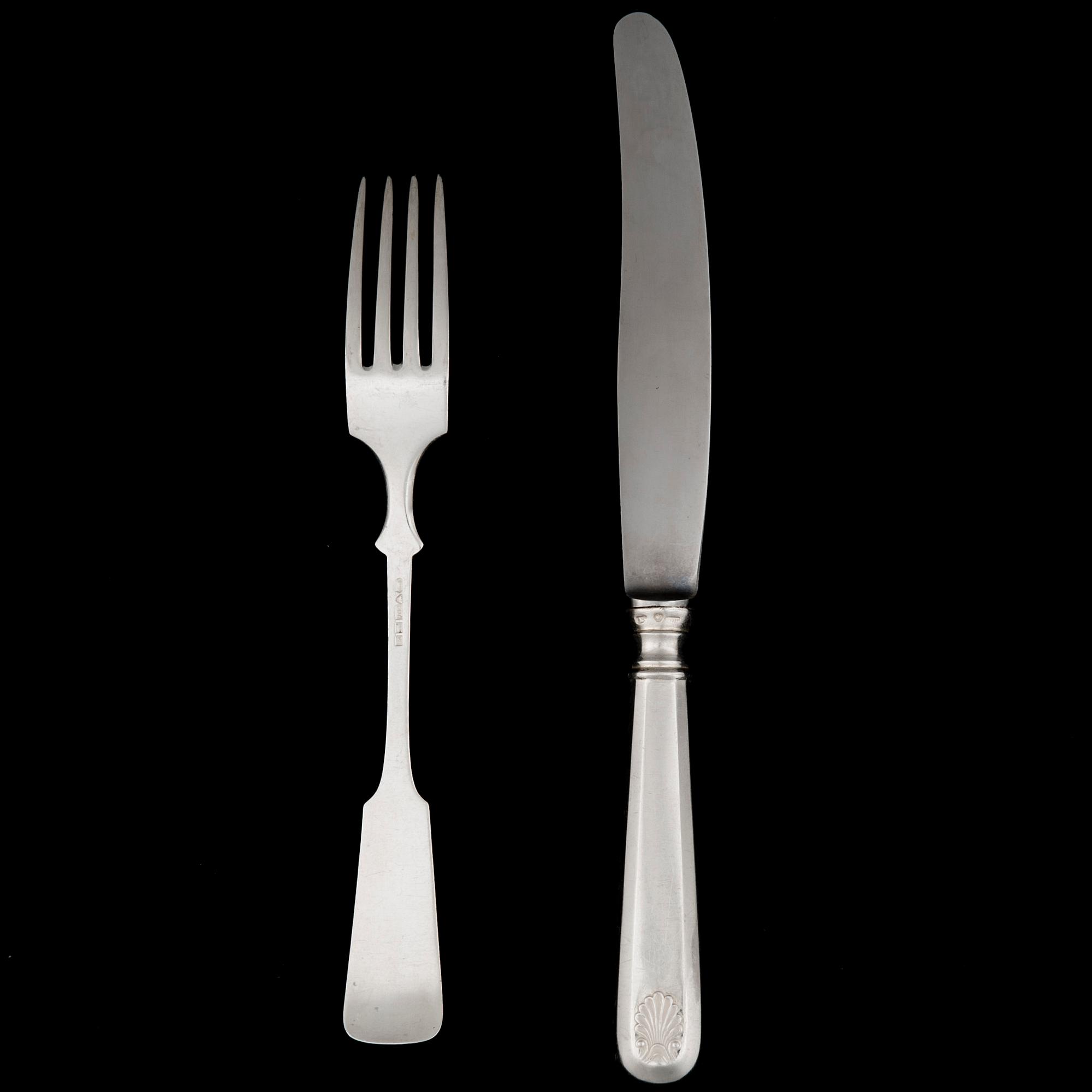 BESTICKUPPSÄTTNING, 12+12, silver, "Musslan", Tavastehus 1950-tal.
