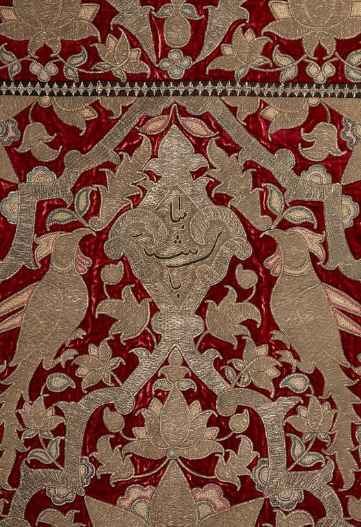 An antique, 18 - 19th century, persian velvet embroidery, ca 150 x 103,5 cm.