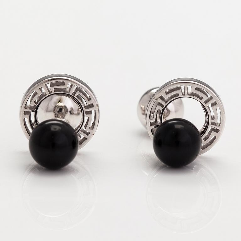 Versace, a pair of 18K white gold cufflinks with black glass pearls. marked Versace.