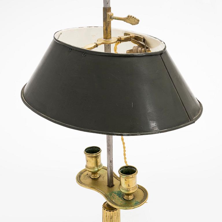 A bouillotte table lamp for two candles, France, late 19th century.
