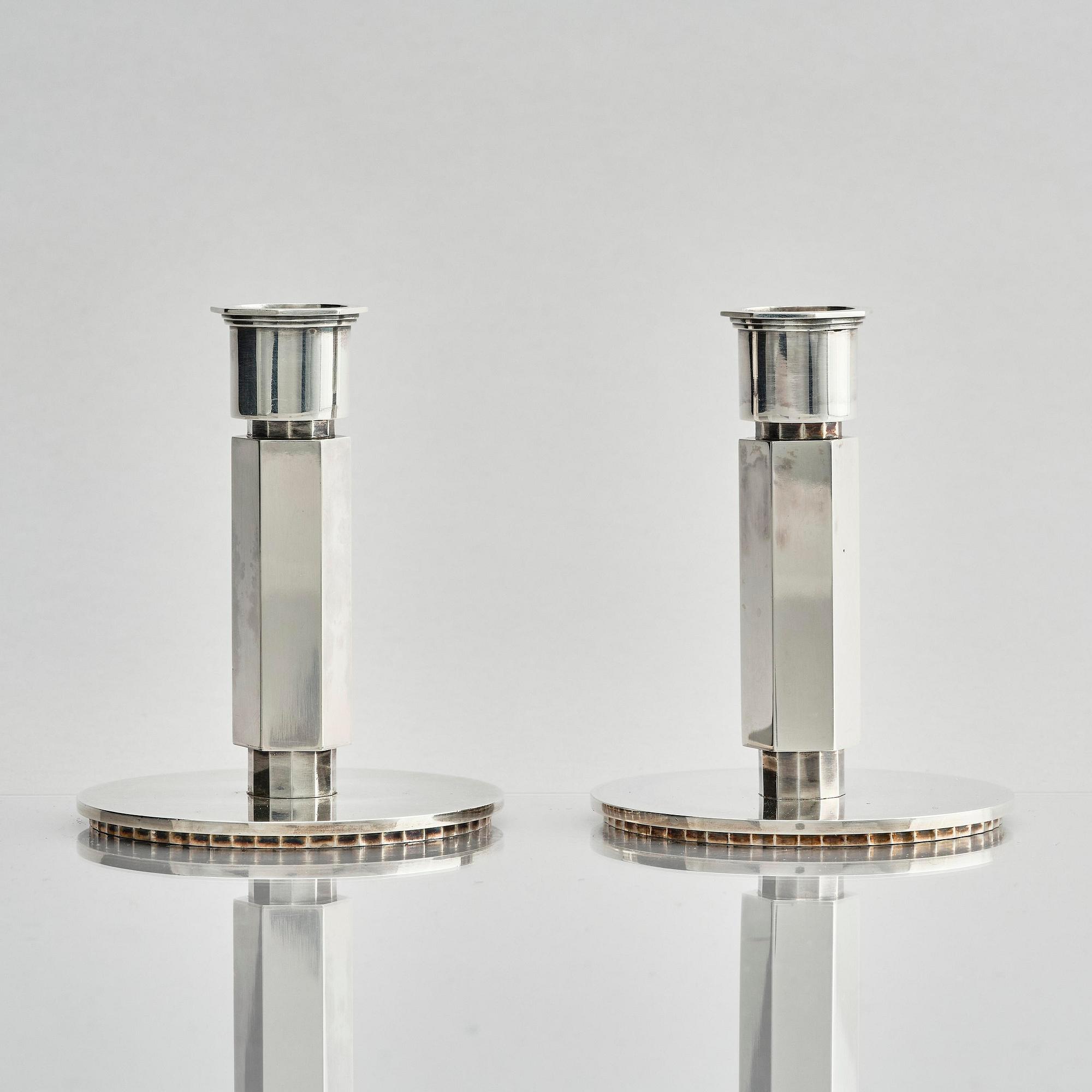 Wiwen Nilsson, ljusstakar, ett par, sterling silver, Lund 1946.