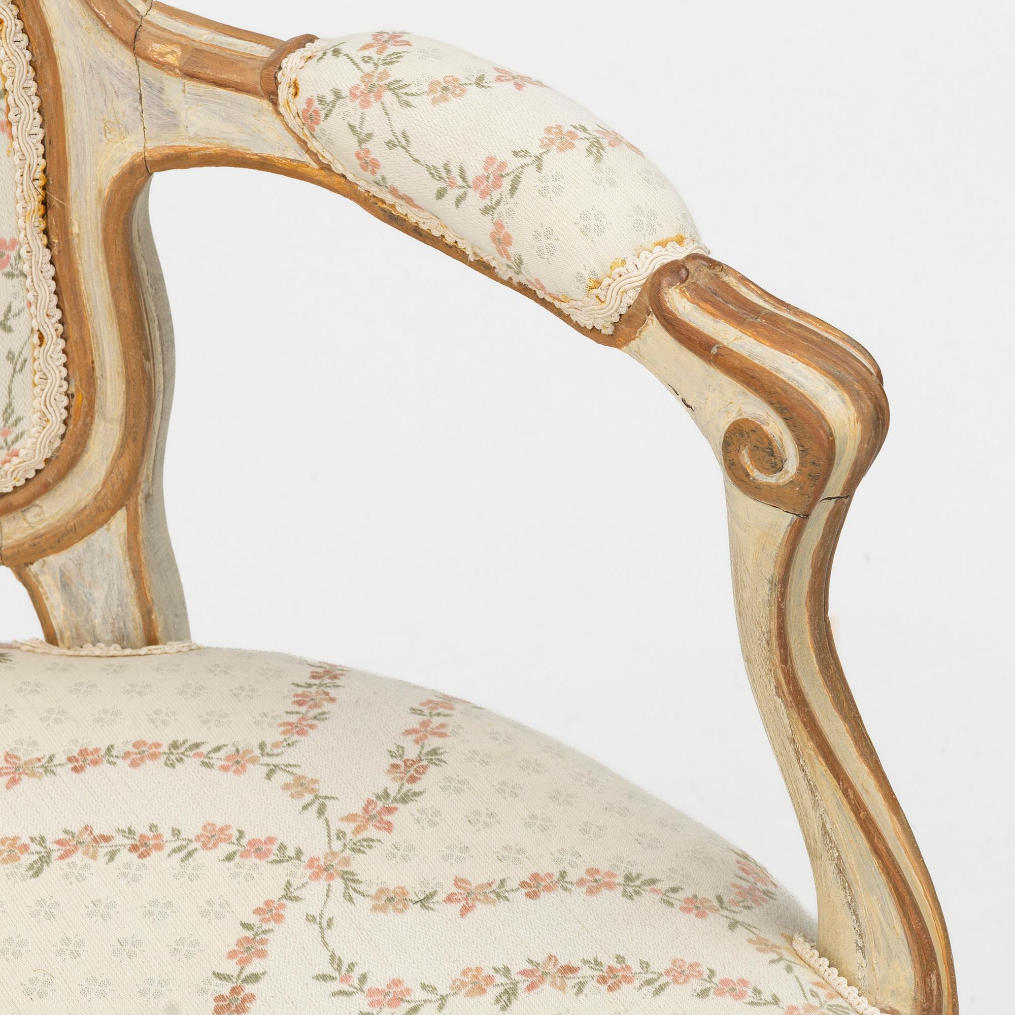 A matched pair of Rococo armchairs, 18th Century.