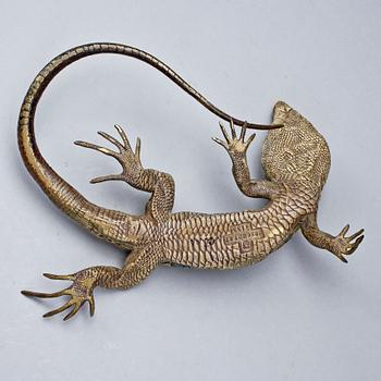 A Franz Bergmann painted bronze figure of a lizard, Vienna, early 20th Century.