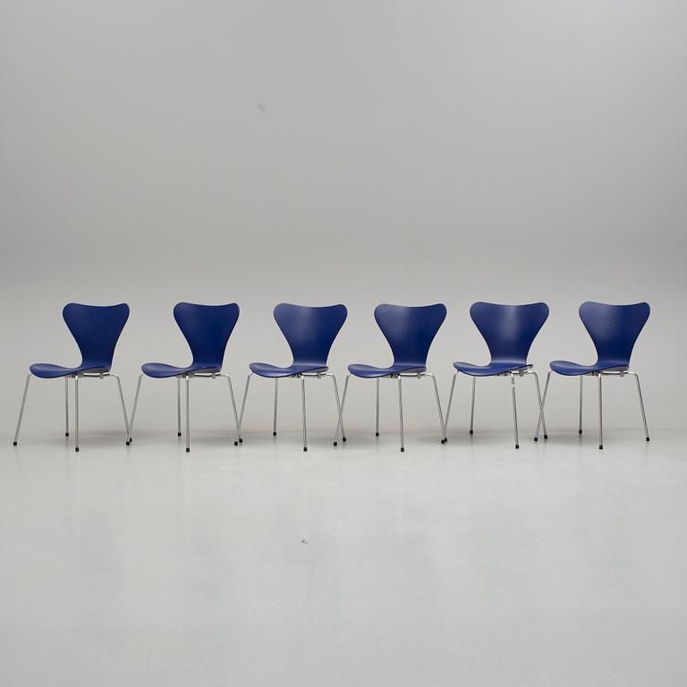 ARNE JACOBSEN, stolar, "Sjuan", 6 stycken, Fritz Hansen, 1900/2000-tal.