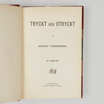 BOK, 3+1 vol, "Tryckt och otryckt" I-III resp "Tryckt och otryckt, ny samling", av August Strindberg, Stockholm 1890-91 resp 1897.