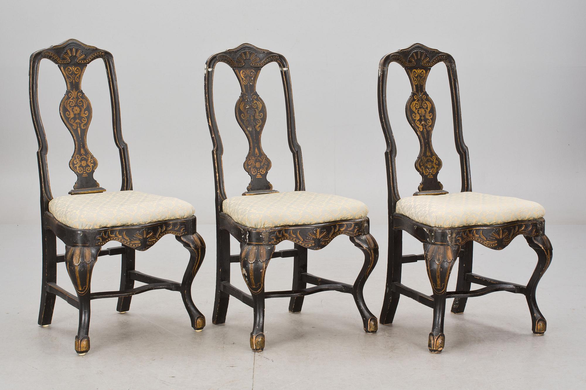 STOLAR, 3 st, senbarockstil, 1800-talets första hälft.