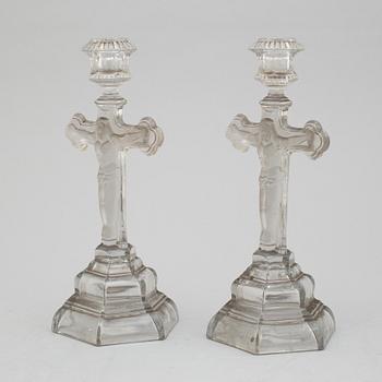 A pair of 19th century glass candlesticks.