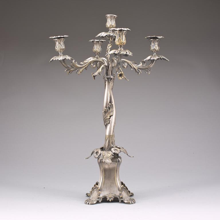KANDELABER, nysilver, AG Dufva, Stockholm, 1800-talets slut.