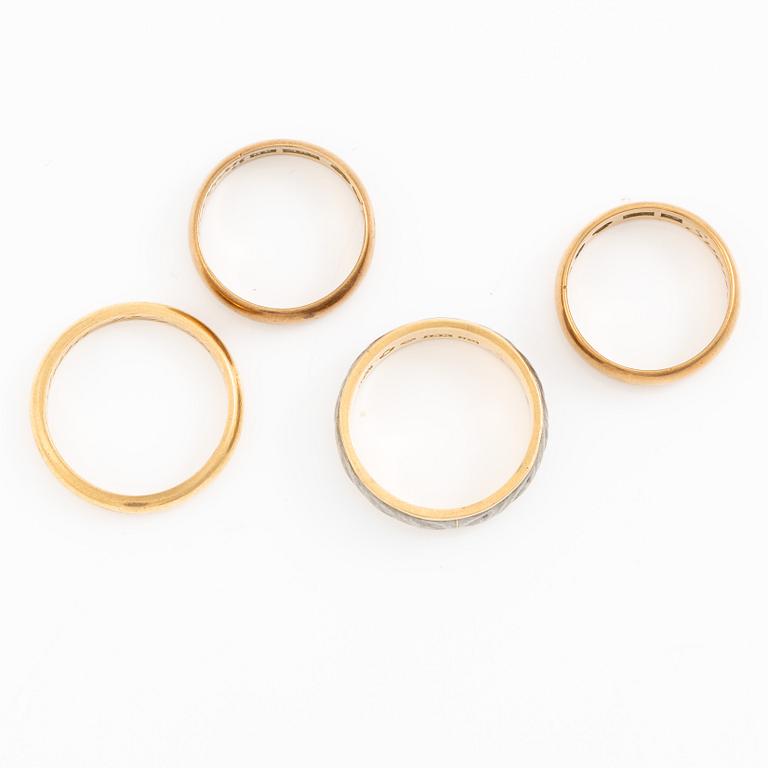 Rings, 4 pieces, 18K gold.
