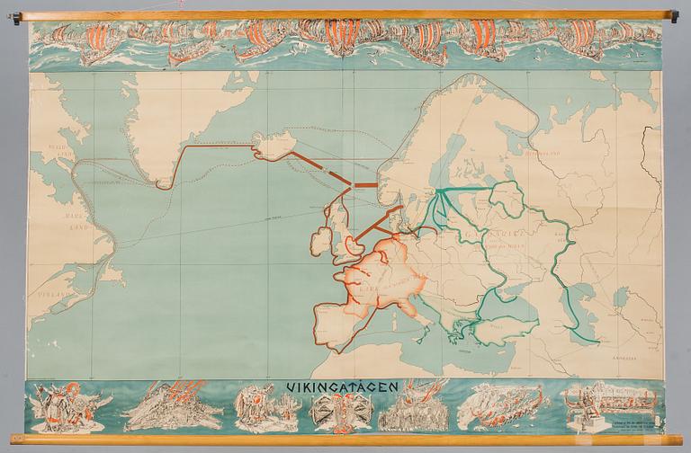 SKOLKARTA, "Vikingatågen" Illustrationer av Uno Stallarholm, Norstedt och Söners Förlag, 1944.