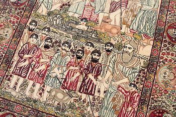 An antique pictoral Kerman rug, ca. 229 x 144 cm.