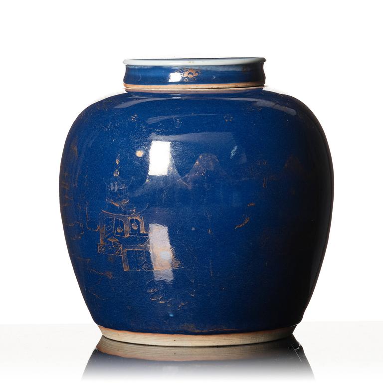 A blue glazed jar with cover, Qing dynasty, Qianlong (1736-95).
