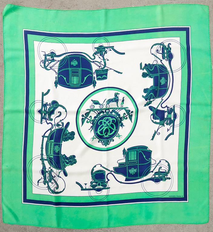 Hermès, a pair of silk scarves.
