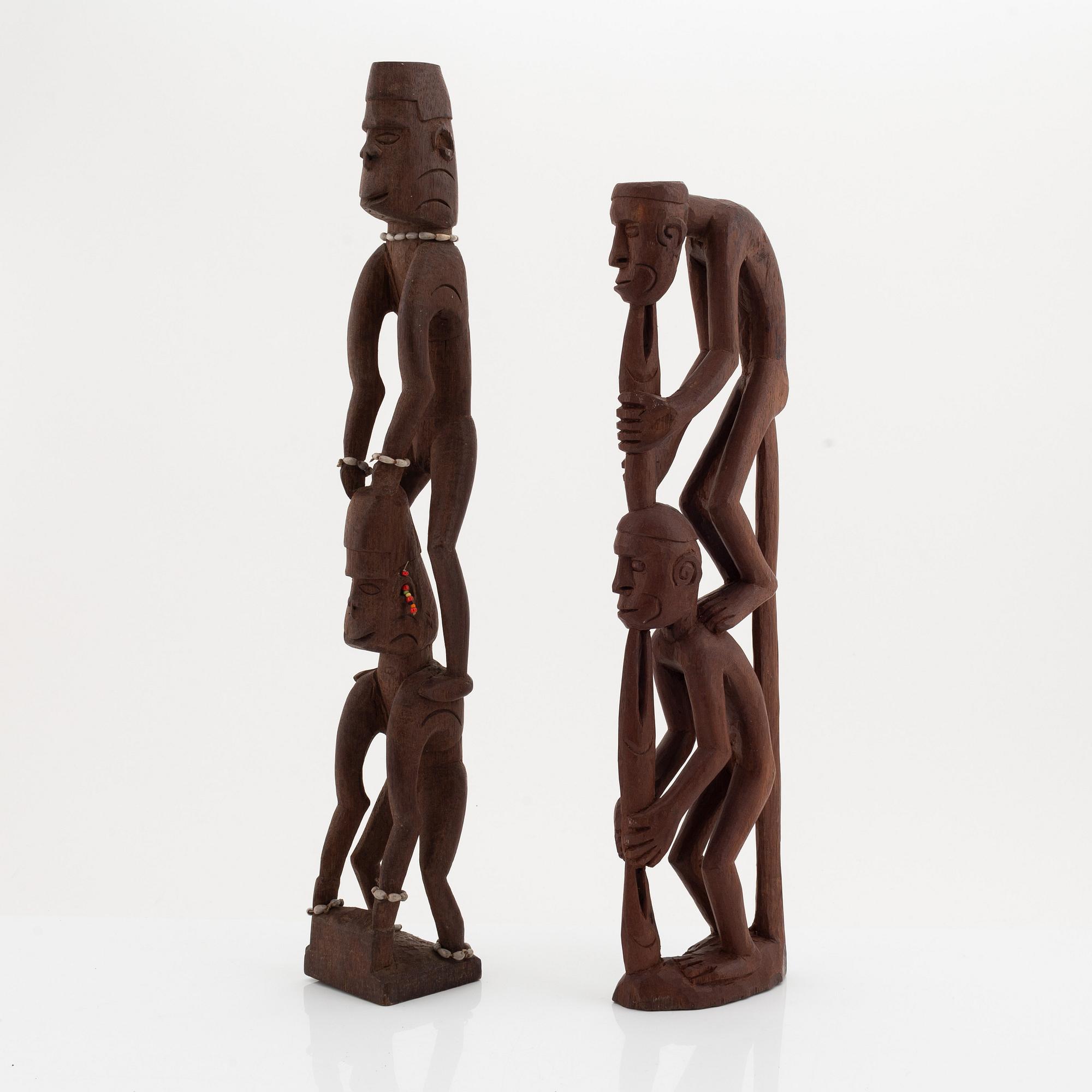 Skulpturer, tre stycken, hardwood. Asmat, Indonesien, 1900-tal.