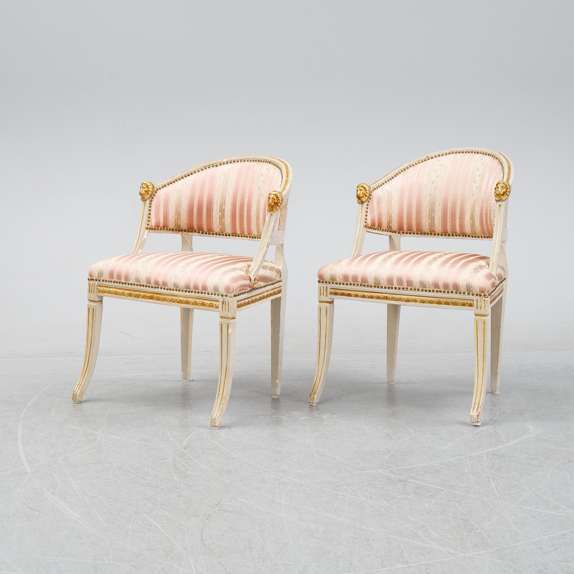 A pair of late Gustavian armchairs, 19th Century.