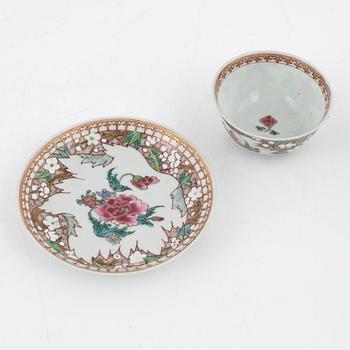 A cup with saucer, and a Famille Rose pot, China, 18th century.