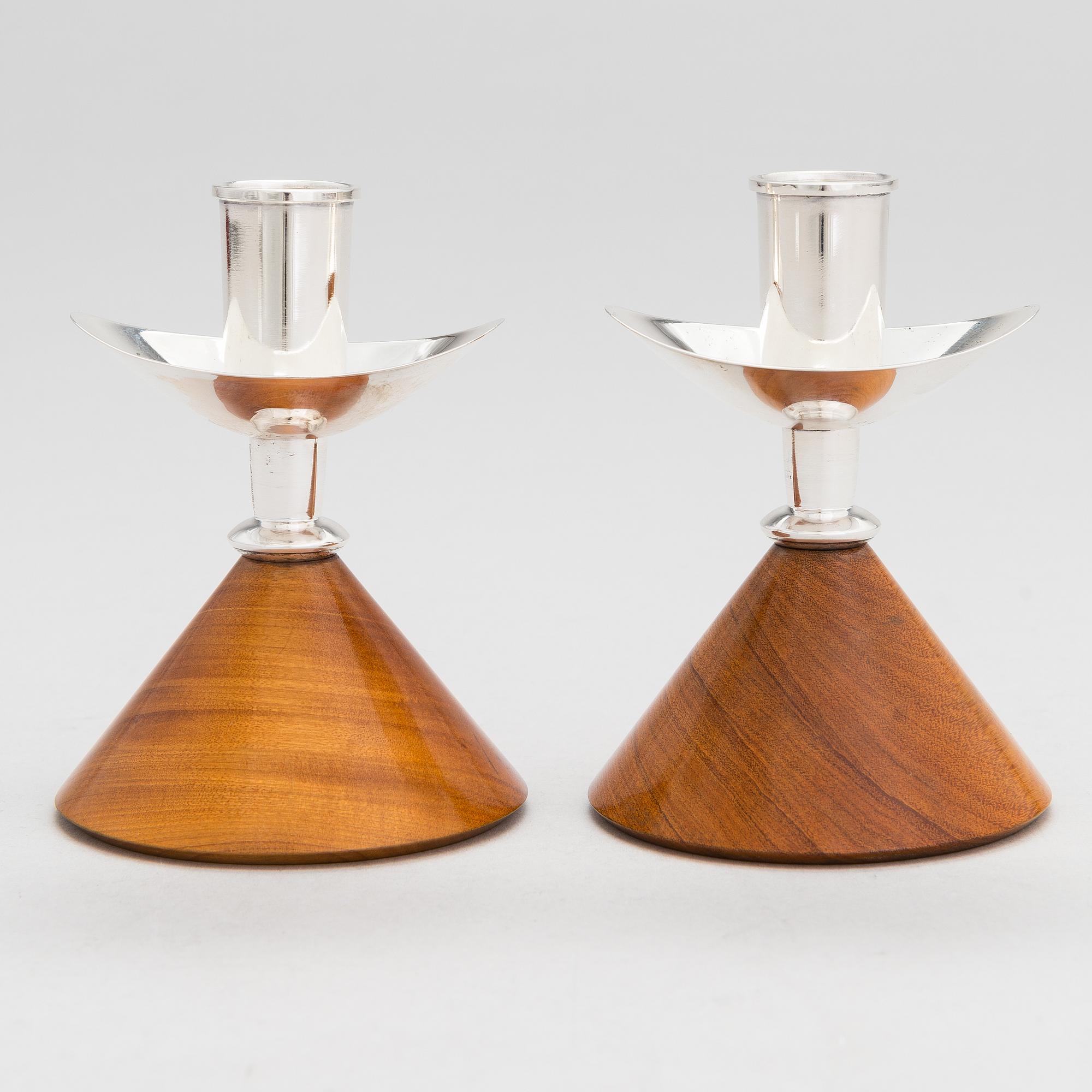 Anna-Greta Eker, A set of two silver and mahogny candlesticks, Auran Kultaseppä, Turku 1963.